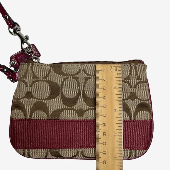 Coach Signature Canvas Wristlet Burgundy Patent Trim Small Pouch Bag - Picture 14 of 14